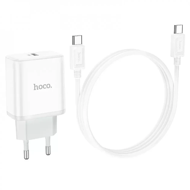 Зарядное устройство для телефона Hoco C104A 20W с кабелем Type-C to Lightning быстрая зарядка белый - изображение 2