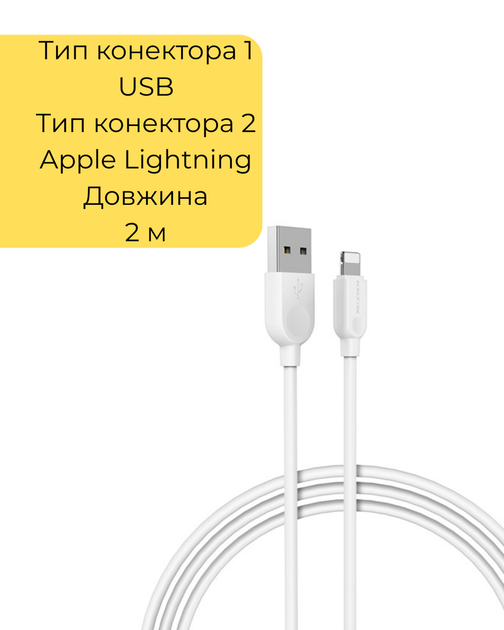 Кабель зарядный BOROFONE BX14 для iPhone, 2 м, белый, быстрая зарядка 2.4A, надёжный и прочный - изображение 4