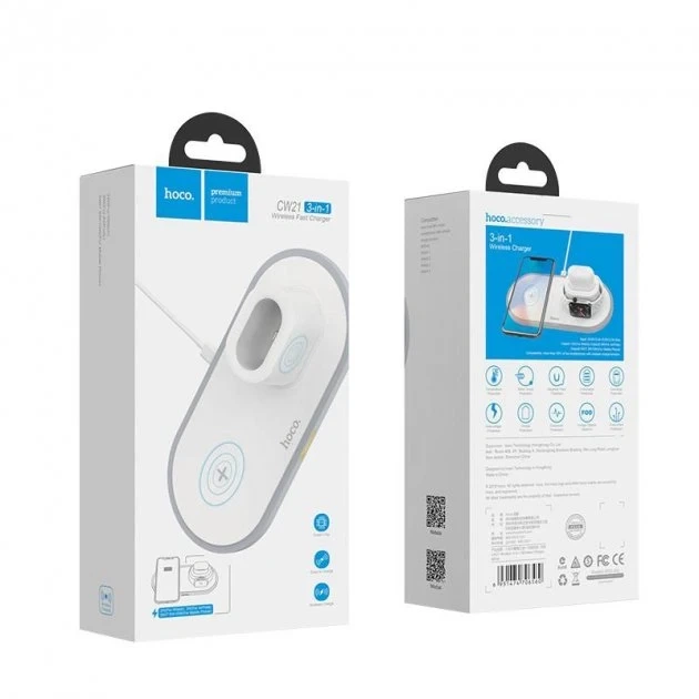 Бездротова зарядка для iPhone Watch AirPods Hoco CW21 Wisdom 3-in-1 біла - Фото 7 Бездротова зарядка для iPhone Watch AirPods Hoco CW21 Wisdom 3-in-1 біла - зображення 7