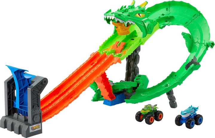 Zestaw do zabawy Hot Wheels Monster Trucks Smoczy wyścig zestaw z autkami JFR06 (0194735303748) - obraz 2