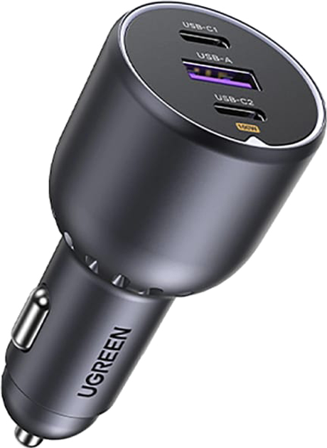 Samochodowa ładowarka Ugreen EC705 2xUSB-C 1xUSB-A 130W QC3.0 Black (6941876230259) - obraz 1