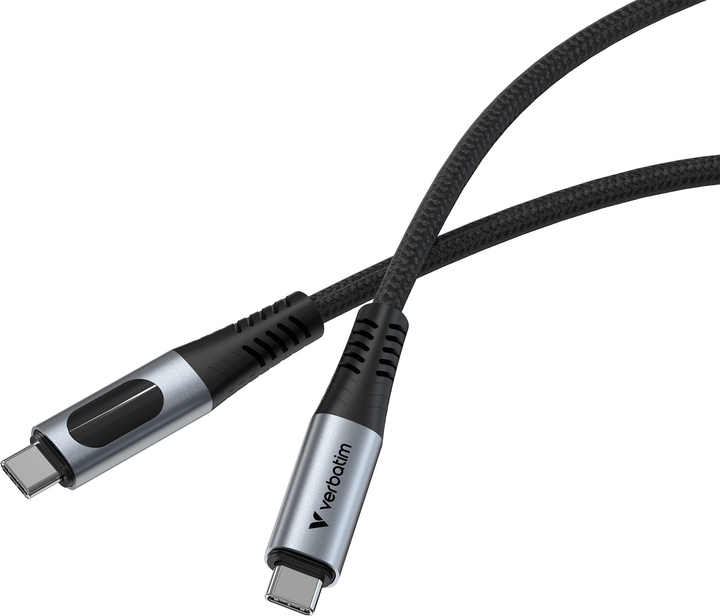 Kabel zasilający i synchronizujący Verbatim z wyświetlaczem 240 W, USB-C do USB-C, 120 cm, czarny (23942318491) - obraz 2