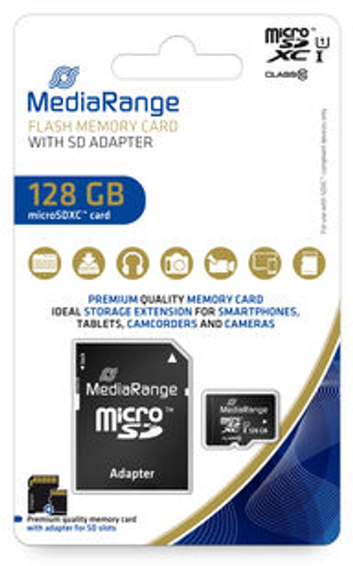 Карта памʼяті MediaRange microSDXC 128GB Class 10 + SD адаптер (4260459613633) - зображення 3