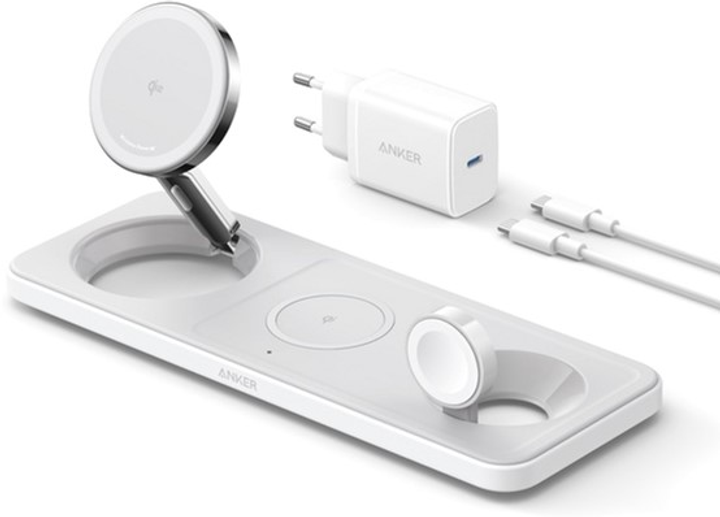 Bezprzewodowa ładowarka Anker MagGo Wireless Charging Station 15W 3-in-1 Pad White (194644157128) - obraz 1