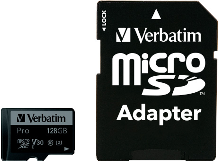 Karta pamięci Verbatim Pro microSDHC 128GB Class UH-3 + SD-adapter (23942470441) - obraz 1