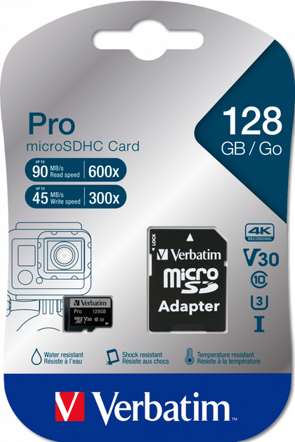 Karta pamięci Verbatim Pro microSDHC 128GB Class UH-3 + SD-adapter (23942470441) - obraz 9