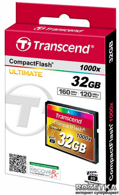 Карта памʼяті Transcend CompactFlash 32GB 1000x (TS32GCF1000) - зображення 2