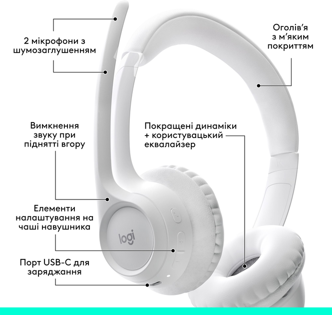 Słuchawki Logitech ZONE 300 Bluetooth Off-White (981-001412) - obraz 6