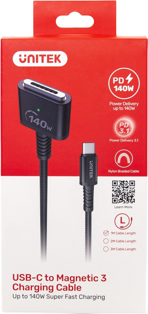 Kabel Unitek USB Type-C - Apple MagSafe 3 140W 2 m Black (C14121BK-2M) - obraz 5