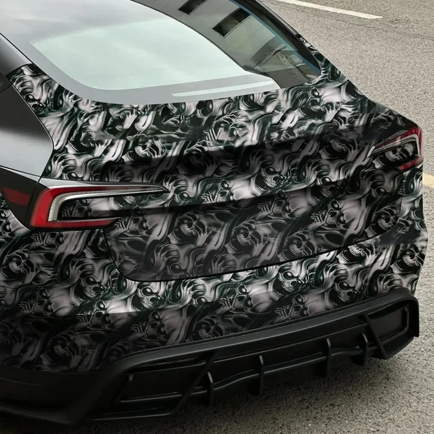 Автомобильная виниловая пленка Череп для авто и мото ширина 10 см длина 150 см Black Skull Design - изображение 5