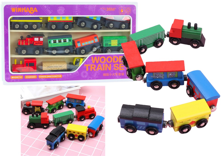 Zestaw pociągów i lokomotyw LEAN Toys Drewniany z magnesami 12 elementów 20306 (5905991025894) - obraz 1