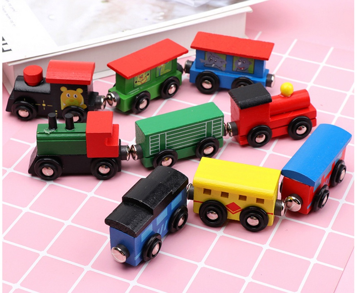 Zestaw pociągów i lokomotyw LEAN Toys Drewniany z magnesami 12 elementów 20306 (5905991025894) - obraz 3