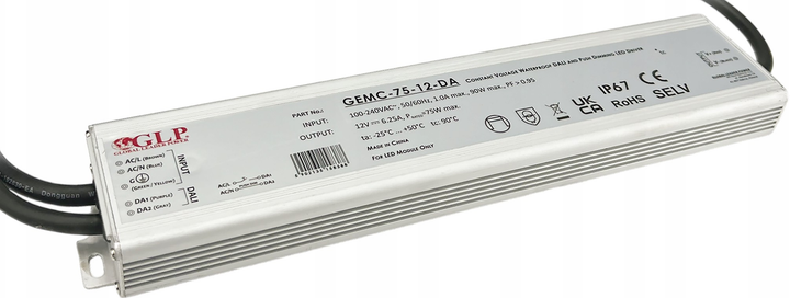 Блок живлення GLP LED Driver 75 Вт, 12 В, 6.25A CV DALI2 GEMC-75-12-DA (5902135158388) - зображення 1