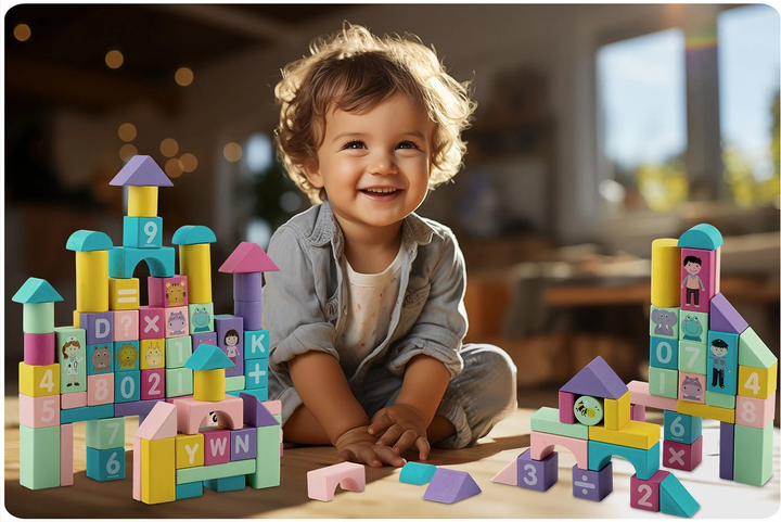 Drewniane klocki edukacyjne Ricokids RK-871 100 elementów (5903890623241) - obraz 10