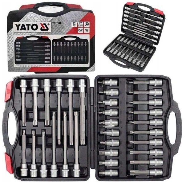 Набір торцевих головок із насадками TORX YATO до квадрату 1/2" T20-T70 l= 55-200 мм 32 елементів (5906083071300) - зображення 2