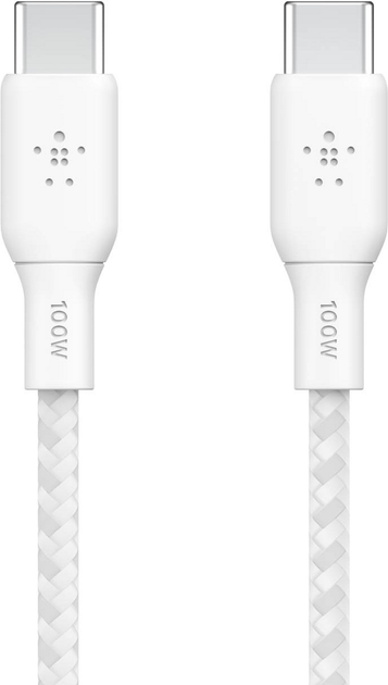 Kabel Belkin Braided USB Type-C – USB Type-C 100W 3 m White (CAB014BT3MWH) - obraz 1