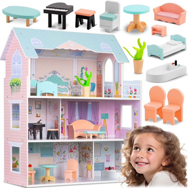 Дерев'яний будиночок для ляльок Ricokids 3-поверховий RK-878 (5903890623333) - зображення 4