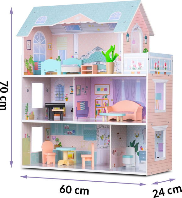 Дерев'яний будиночок для ляльок Ricokids 3-поверховий RK-878 (5903890623333) - зображення 8