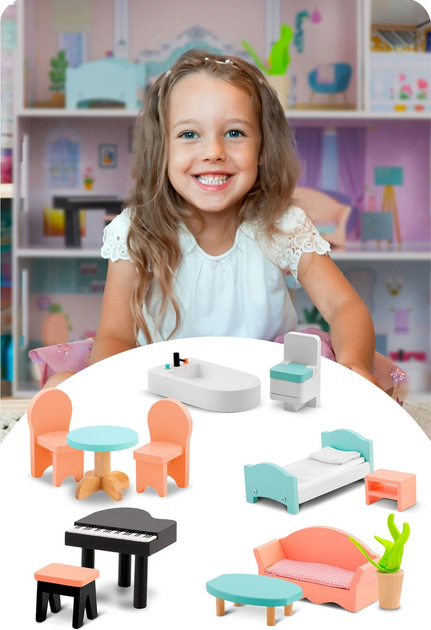 Дерев'яний будиночок для ляльок Ricokids 3-поверховий RK-878 (5903890623333) - зображення 11