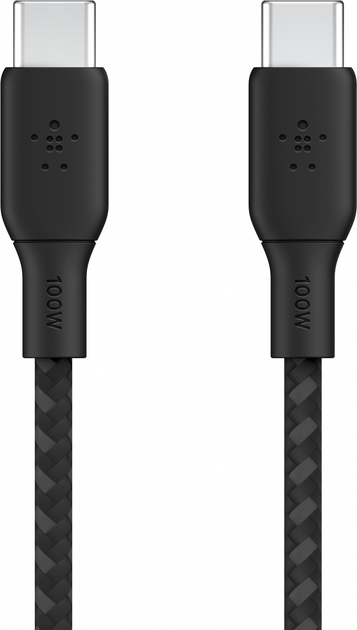 Kabel Belkin Braided USB Type-C – USB Type-C 100W 3 m Black (CAB014BT3MBK) - obraz 1