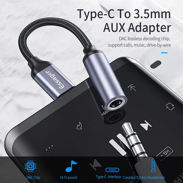 Переходник - адаптер Essager Type-C to 3.5mm mini Jack (EZJE01-0G) - Фото 2 Переходник - адаптер Essager Type-C to 3.5mm mini Jack (EZJE01-0G) - изображение 2
