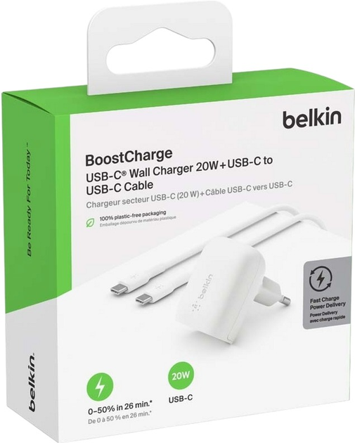 Ładowarka sieciowa Belkin BoostCharge 20W PD PPS USB-C with USB-C Cable White (WCA006VF1MWH-B6) - obraz 7