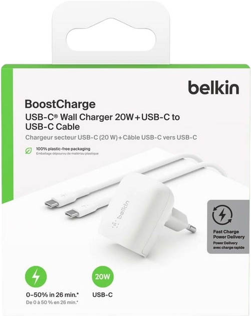 Ładowarka sieciowa Belkin BoostCharge 20W PD PPS USB-C with USB-C Cable White (WCA006VF1MWH-B6) - obraz 8