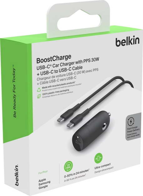 Ładowarka samochodowa Belkin BoostCharge 30W USB-C + USB-C Cable Black (CCA004BT1MBK-B6) - obraz 6