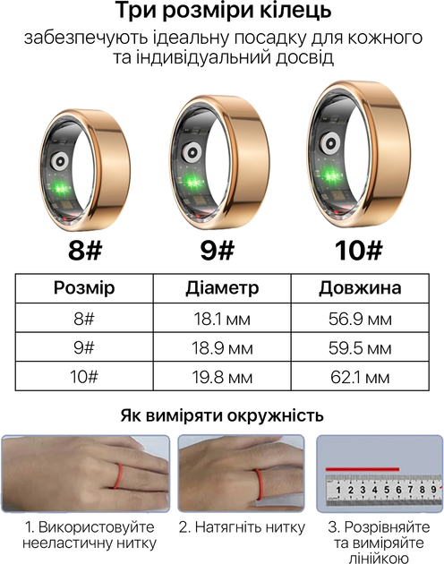 Смарт-кольцо INSPIRE HSR02 розмір 10 Gold (HSR02-10-gold) - изображение 8