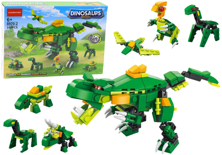 Klocki konstrukcyjne LeanToys Dinozaury 160 elementów 20963 (5905991035275) - obraz 2