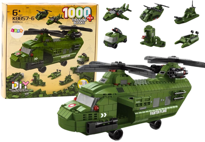 Zestaw klocków LeanToys Wojskowy helikopter 1000 elementów 18320 (5905991016755) - obraz 2