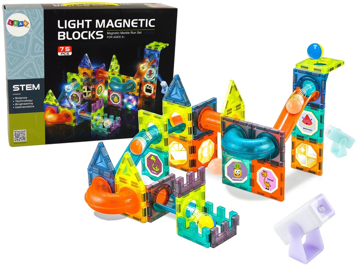 Magnetyczni klocki LeanToys Świecąca zjeżdżalnia dla kulek 75 elementów 14637 (5905515350921) - obraz 2