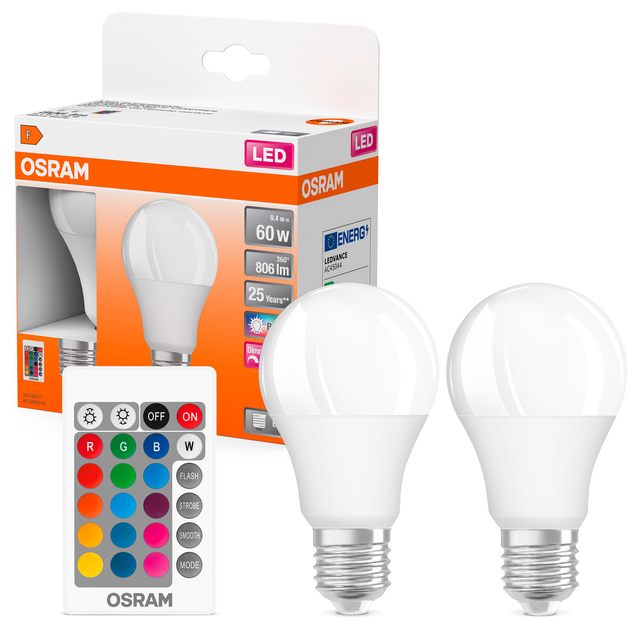 Lampa LED Osram LED STAR+ A60 DIM 9W (806 lm) 2700K+RGB E27 pilot (4058075430891) - obraz 1