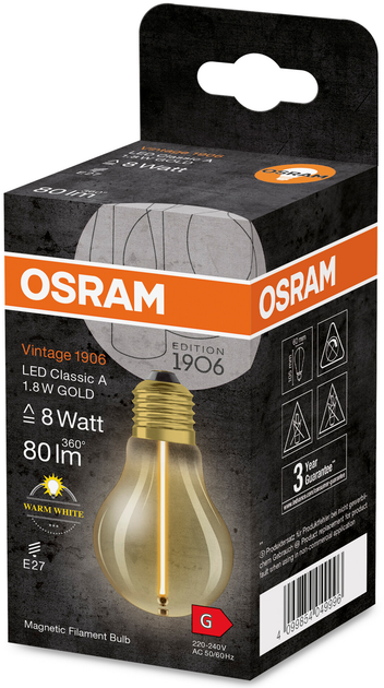Світлодіодна лампа Osram Filament Vinatge 1906 Magnet A60 1.8W 2700K 80Lm E27 GOLD (4099854049996) - зображення 4