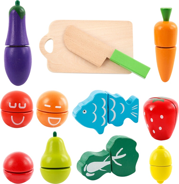 Zestaw warzyw i owoców do krojenia Lean Toys w wiaderku drewniany (5905991025863) - obraz 2