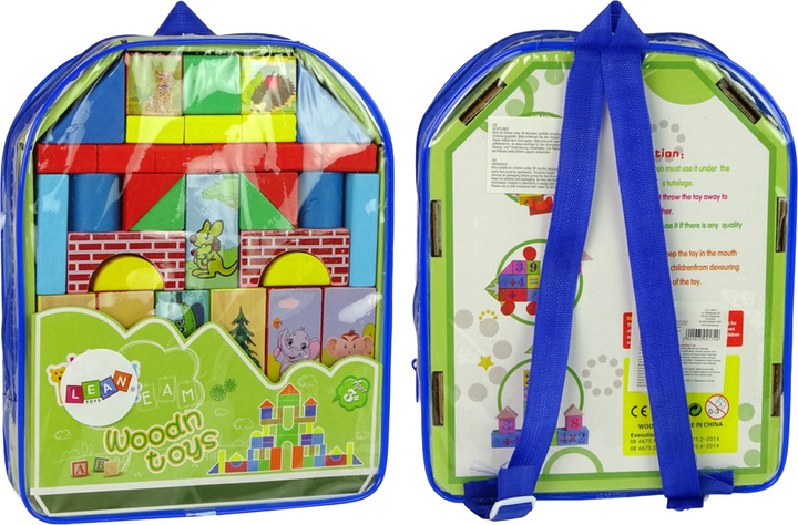 Zestaw drewnianych klocków Lean Toys ze zwierzętami w plecaku (5904665991749) - obraz 2