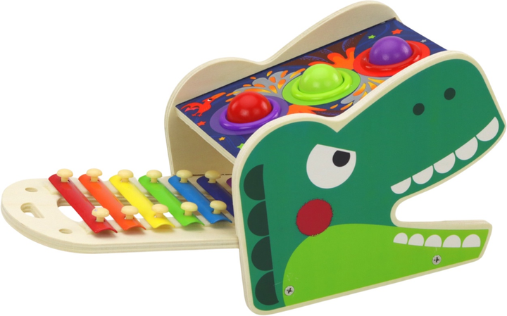 Музична іграшка Lean Toys Динозавр 2-в-1 з цимбалами дерев'яна (5904665992227) - зображення 3