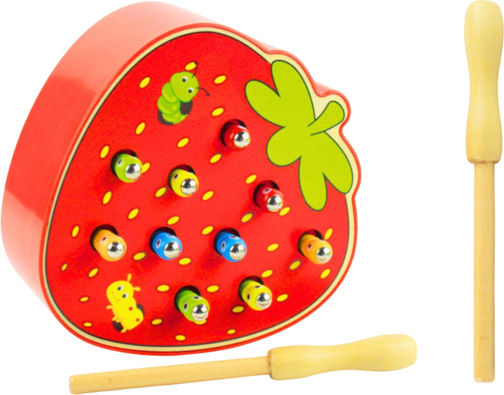 Zabawka drewniana Lean Toys Truskawka "Złap Robaczka" magnetyczna Czerwona (5905991025900) - obraz 1