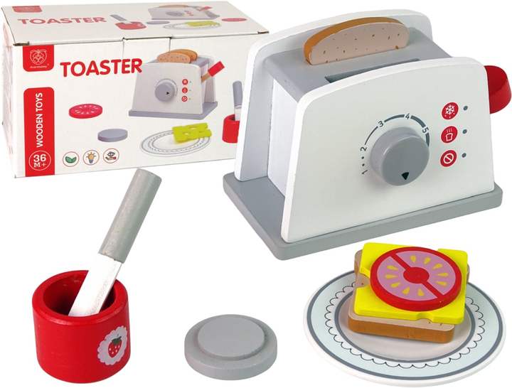 Zestaw do zabawy dla dzieci Lean Toys Toster drewniany z akcesoriami (5905323214538) - obraz 1