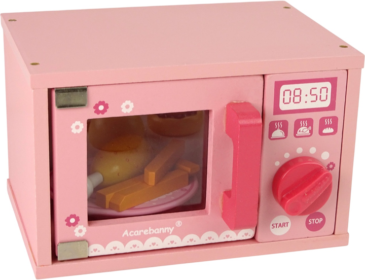 Zestaw kuchenny dla dzieci Lean Toys Mikrofalówka różowa + Jedzenie drewniany (5905323214514) - obraz 3