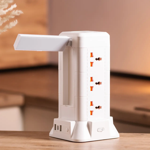Мережевий фільтр 4,8 м бездротова зарядка 9 розеток з лампою 2 USB 1 Type-C мережевий подовжувач із захистом Lugi - зображення 2