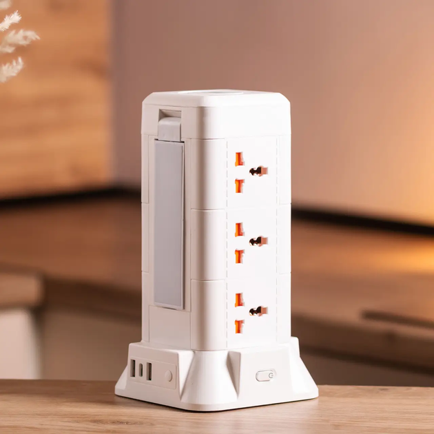 Мережевий фільтр 4,8 м бездротова зарядка 9 розеток з лампою 2 USB 1 Type-C мережевий подовжувач із захистом Lugi - зображення 3