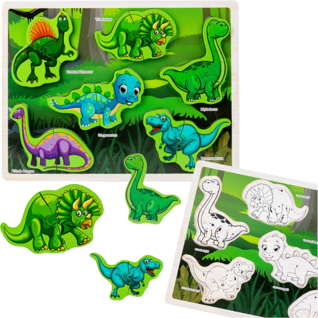 Дерев'яний пазл Lean Toys Динозаври 12 елементів (5905991043829) - зображення 2