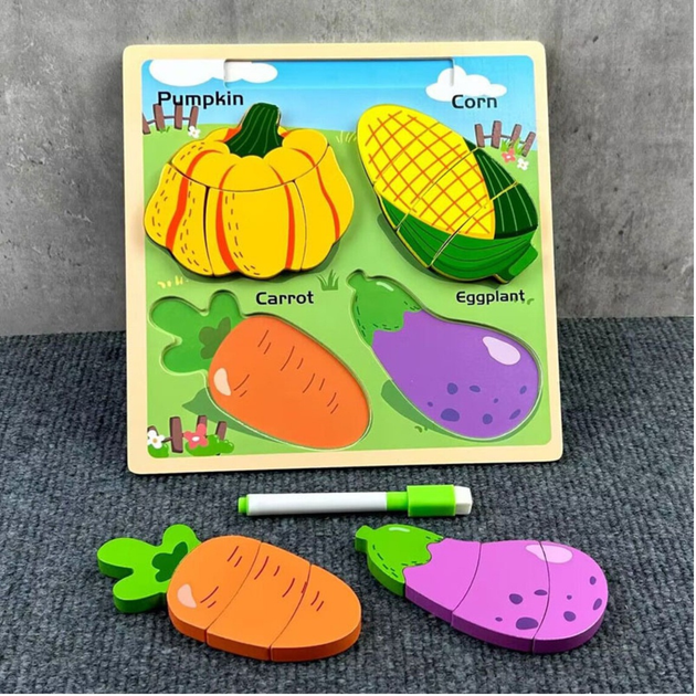 Дерев'яний пазл Lean Toys Овочі 2-в-1 з поверхнею для малювання (5905991039655) - зображення 4