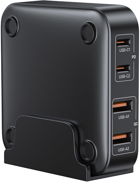 Настільний зарядний пристрій Unitek GaN 70W 2xUSB-A 2xUSB-C Black (P1228ABK01-EU) - зображення 2