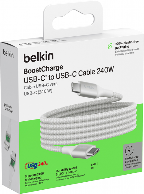 Kabel Belkin BoostCharge 240W USB Type-C - USB Type-C 2 m White (CAB015BT2MWH) - obraz 6