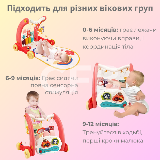 Детский развивающий коврик для девочки ходунки 2в1 коврик для новорожденных музыкальное пианино, каталка, световой проектор, бизиборд розовый - Фото 13 Детский развивающий коврик для девочки ходунки 2в1 коврик для новорожденных музыкальное пианино, каталка, световой проектор, бизиборд розовый - изображение 13