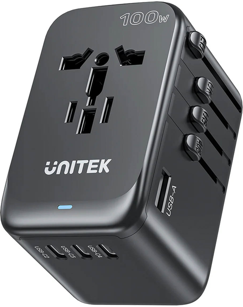 Дорожній зарядний пристрій Unitek GaN EU/US/UK/AUS PD 100W (P1123ABK01) - зображення 4