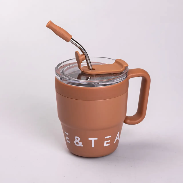Термочашка Coffee & Tea с трубочкой, коричневая, Аксессуар для напитков, Сохраняет тепло и холод - изображение 5