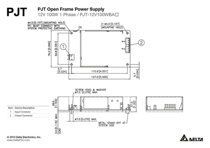 Zasilacz Delta open frame 24V/4.17A (PJT-24V100WBAA) - obraz 2